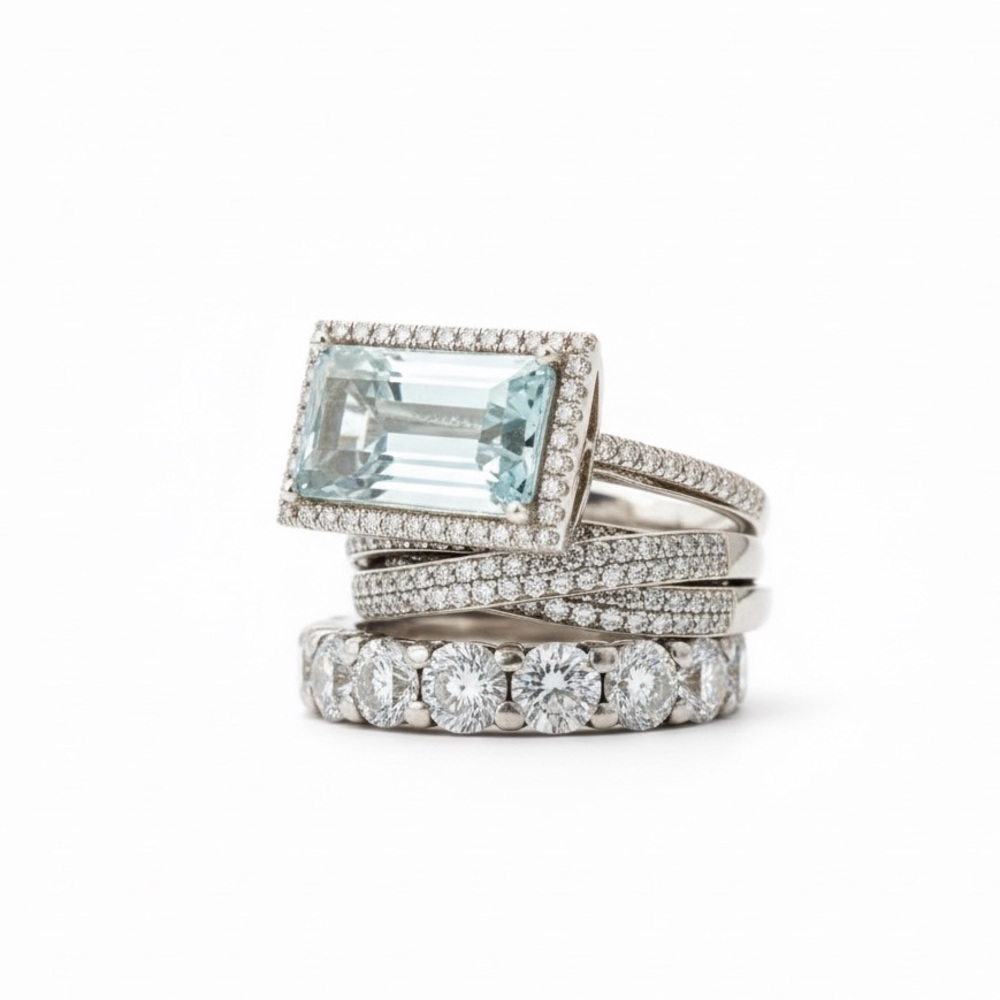 3 PC STACKABLE SILVER BLUE CZ RINGS
